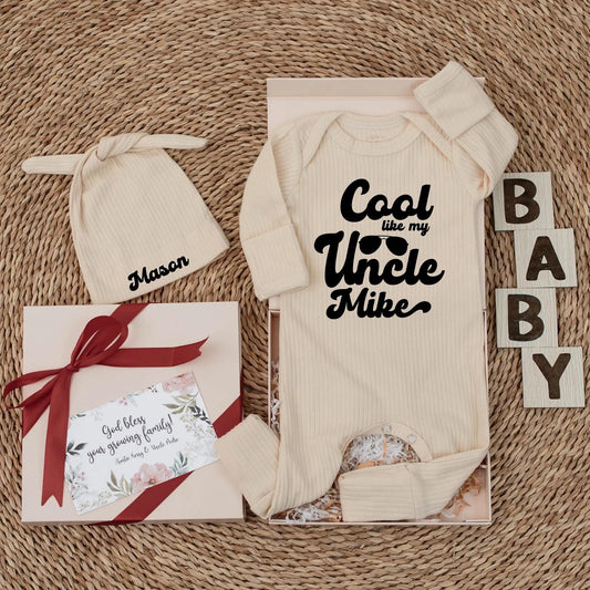 Cool Like My Uncle Baby Bodysuit Personalized Uncle Gift Cute Pregnancy Reveal Newborn Shower Outfit