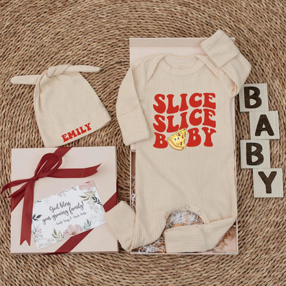 Slice Slice Baby Bodysuit Retro Pizza Design Funny Newborn Outfit Cute Vintage Pizza Baby Shower Gift for Pizza Lovers
