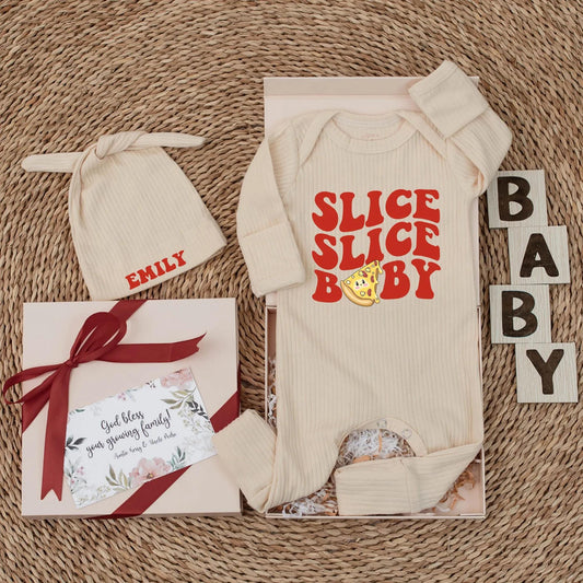 Slice Slice Baby Bodysuit Retro Pizza Design Funny Newborn Outfit Cute Vintage Pizza Baby Shower Gift for Pizza Lovers