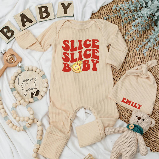 Slice Slice Baby Bodysuit Retro Pizza Design Funny Newborn Outfit Cute Vintage Pizza Baby Shower Gift for Pizza Lovers