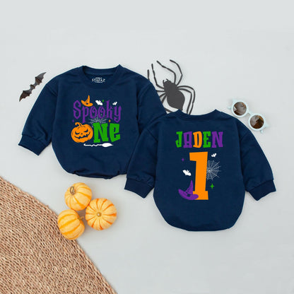 Personalized Spooky One Birthday Romper First Halloween Party Outfit Baby Girl Boy "Boo Is One" Cotton Spooky Season Babysuit