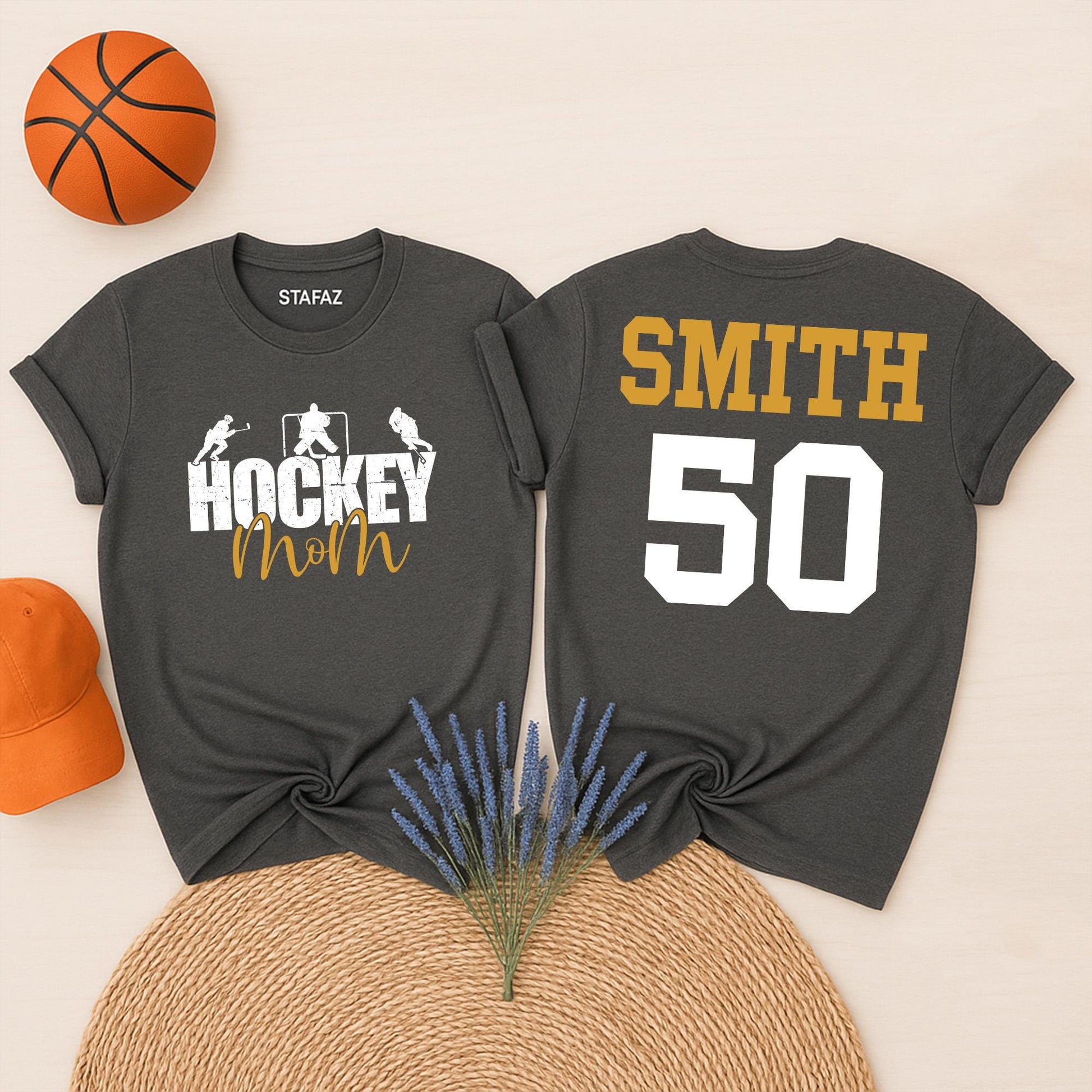Custom Hockey Mom T-Shirt Your Name Number Hockey Spirit Wear Game Day Gift
