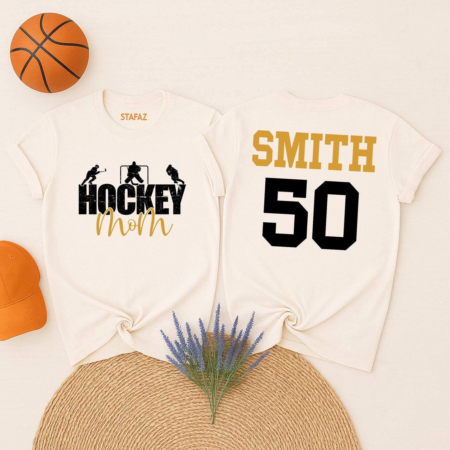Custom Hockey Mom T-Shirt Your Name Number Hockey Spirit Wear Game Day Gift