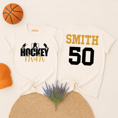 Custom Hockey Mom T-Shirt Your Name Number Hockey Spirit Wear Game Day Gift
