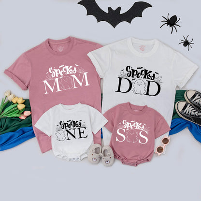 Personalized Spooky One Birthday Family Matching Shirts Halloween First Celebration Outfits One Spooky Dude Romper Mom Dad Tees