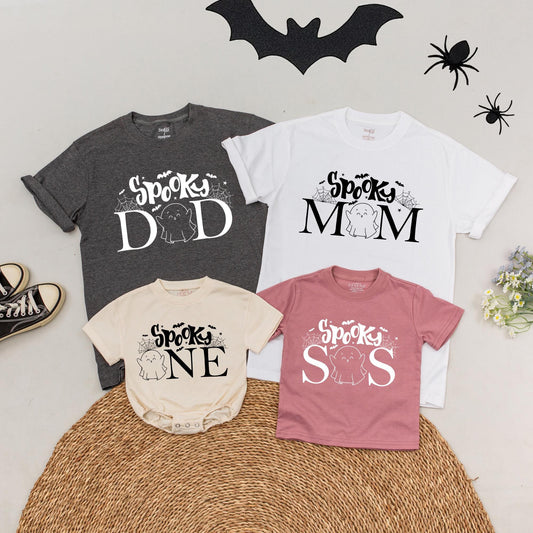 Personalized Spooky One Birthday Family Matching Shirts Halloween First Celebration Outfits One Spooky Dude Romper Mom Dad Tees