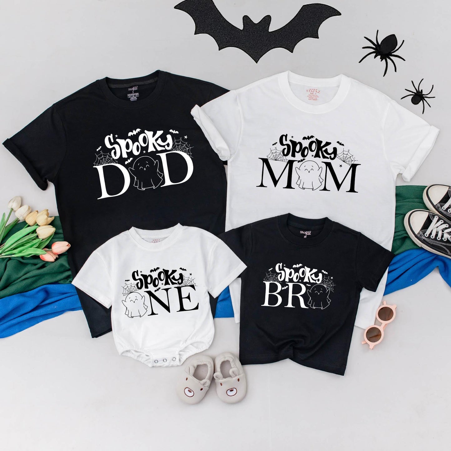 Personalized Spooky One Birthday Family Matching Shirts Halloween First Celebration Outfits One Spooky Dude Romper Mom Dad Tees