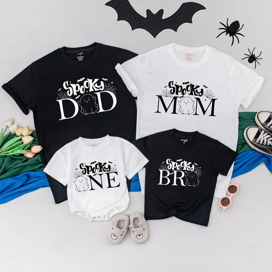 Personalized Spooky One Birthday Family Matching Shirts Halloween First Celebration Outfits One Spooky Dude Romper Mom Dad Tees