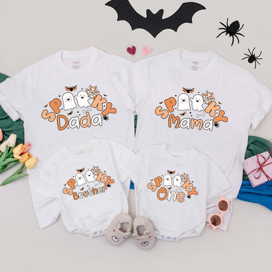Personalized Spooky Family Matching Halloween T-Shirts One Spooky Dude Romper First Birthday Outfits for Spooky Fun Celebration