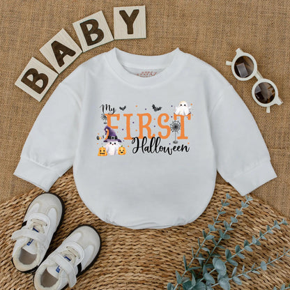 My First Halloween Baby Romper Cute Ghost Pumpkin Design Infant Bodysuit Cozy Fall Costume for Baby Shower or Spooky Gift Newborn
