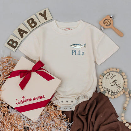 Lil' Fisherman Custom Baby Boy Romper, Personalized Name Outfit, Future Angler Clothes, Unique Baby Shower Gift, Outdoor Adventure Cotton (138 chars)