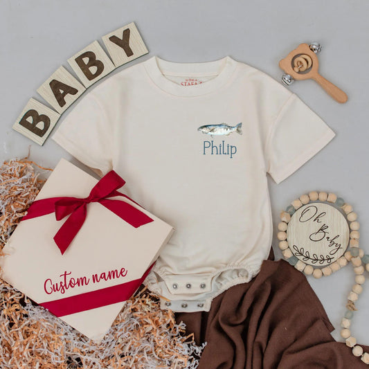 Lil' Fisherman Custom Baby Boy Romper, Personalized Name Outfit, Future Angler Clothes, Unique Baby Shower Gift, Outdoor Adventure Cotton (138 chars)