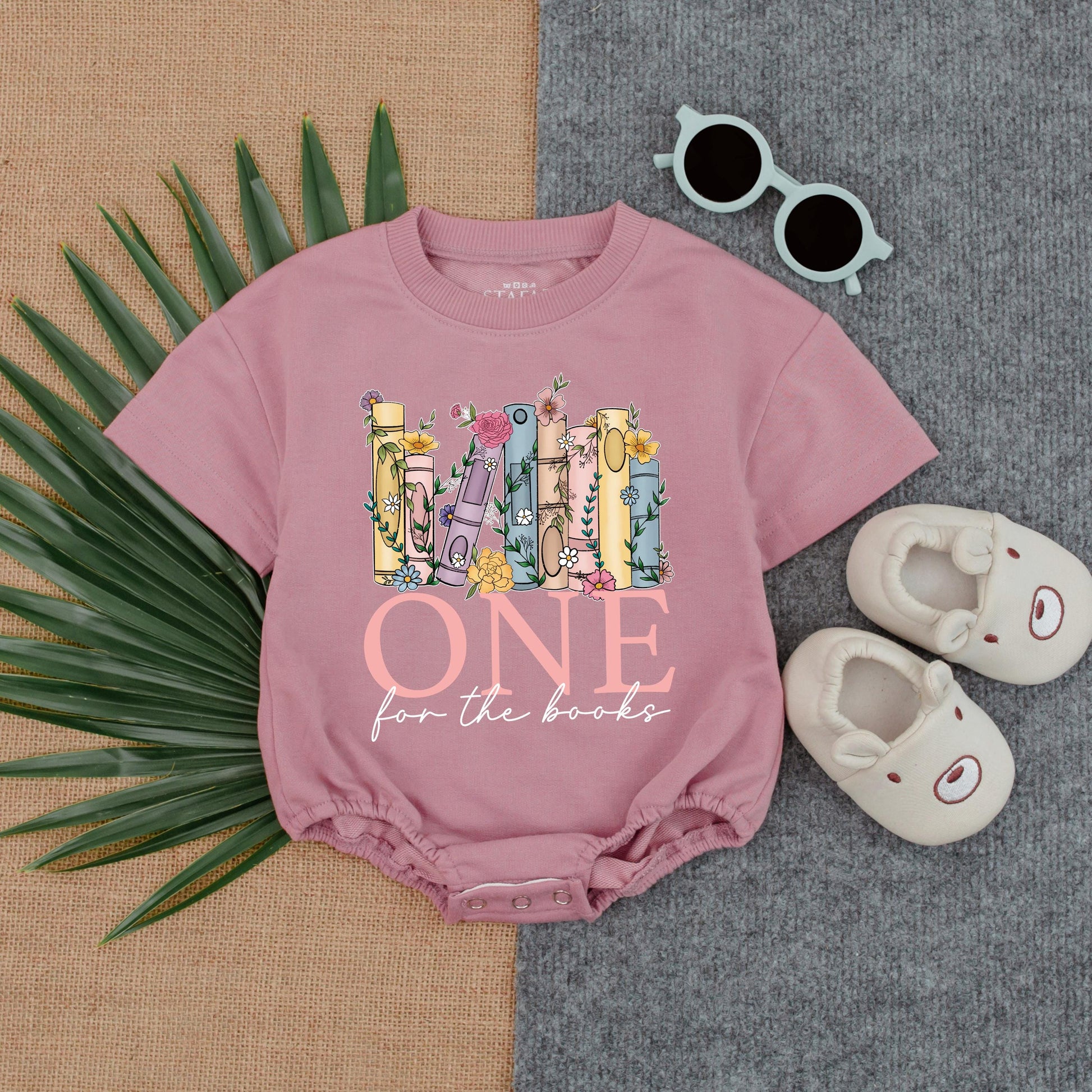 Floral Book Theme Bubble Romper Baby First Birthday Outfit Short Sleeve Toddler Clothes Cute Gift