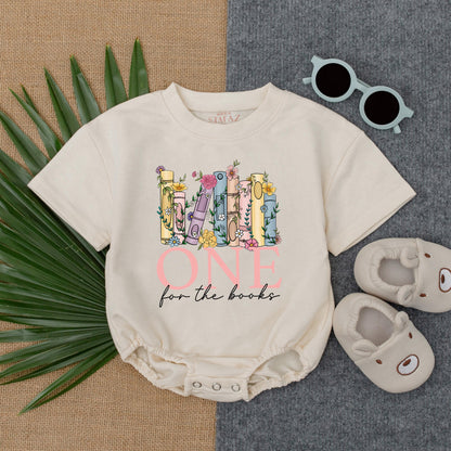 Floral Book Theme Bubble Romper Baby First Birthday Outfit Short Sleeve Toddler Clothes Cute Gift