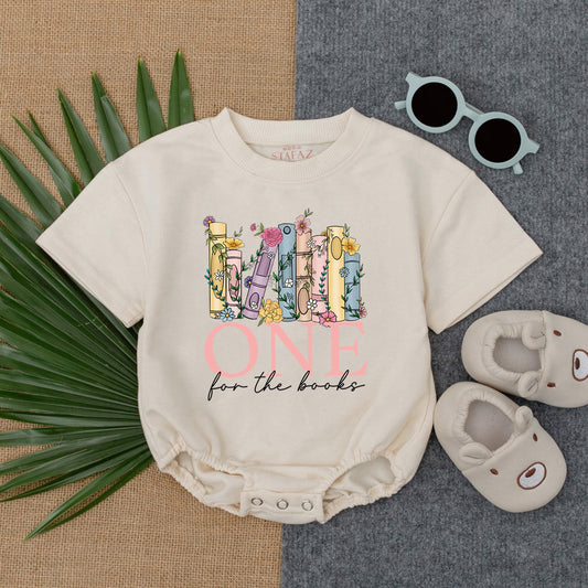 Floral Book Theme Bubble Romper Baby First Birthday Outfit Short Sleeve Toddler Clothes Cute Gift