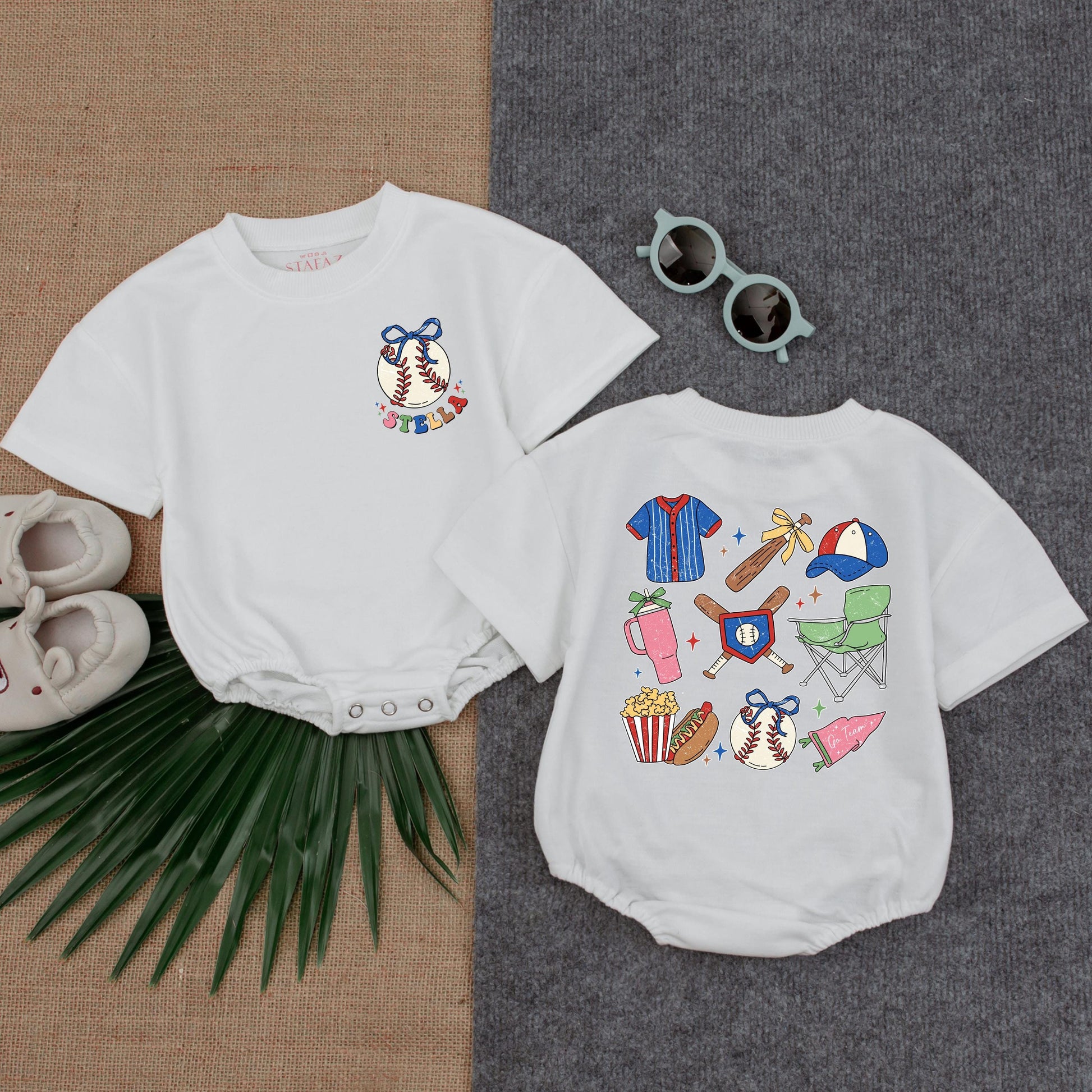 Custom Name Baseball Baby Bubble Romper Short Sleeve Outfit Game Day Sports Themed Toddler Clothes Baby Shower Gift Idea Summer