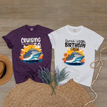 Customized 50th Birthday Cruise T-Shirt for Party Crew, Group Celebration Tees, Family Vacation Commemorative Keepsake Gift