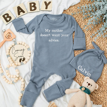 My Mother Doesn't Want Your Advice Baby Bodysuit Funny Sarcastic Newborn Outfit Cute Baby Shower Gift Natural Minimalist Cotton Soft Modern Humor Tee