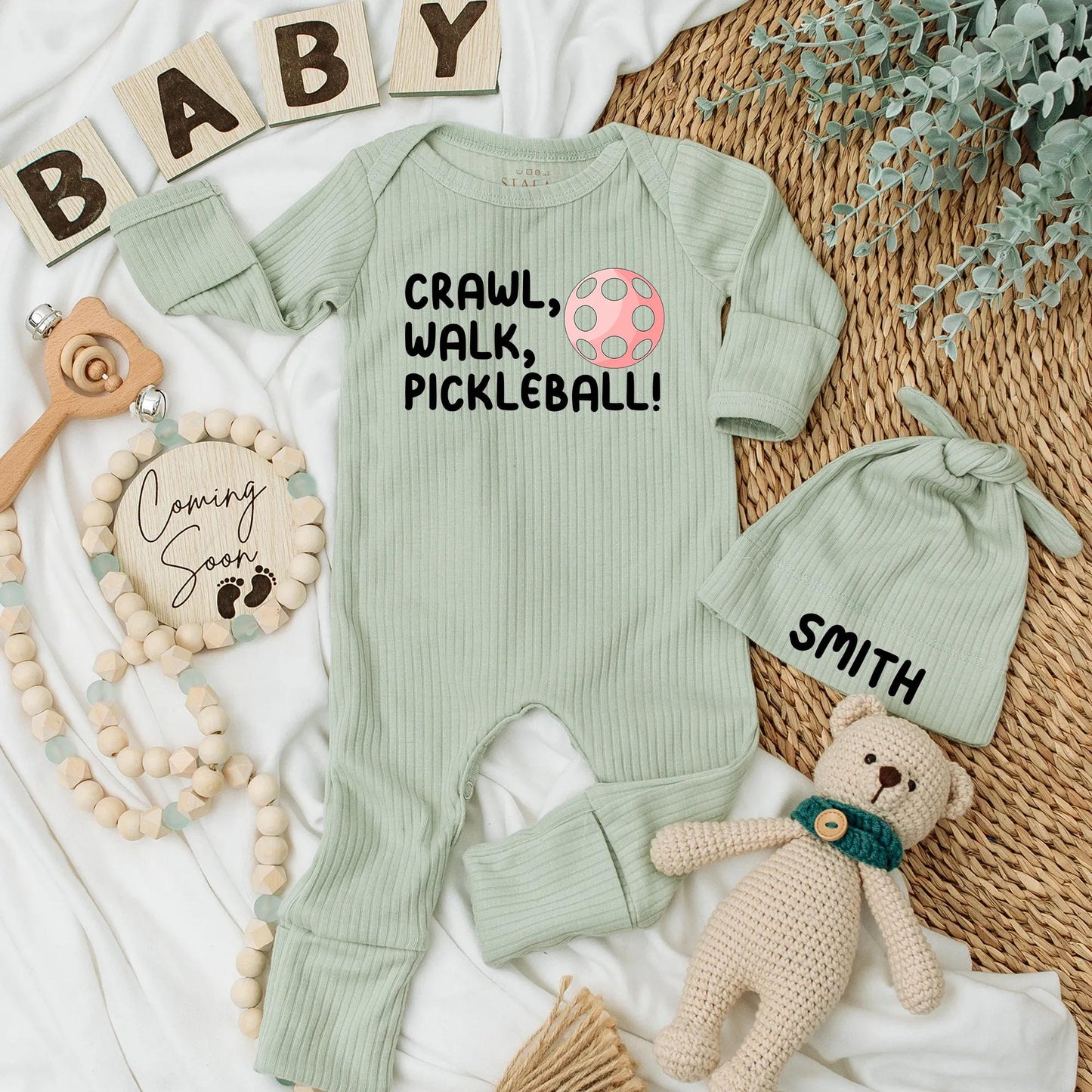 Crawl Walk Pickleball Baby Bodysuit Funny Newborn Outfit Cute Baby Shower Gift Sports Infant Clothes Pink Pickleball Graphic Game Day Style Soft Cotton