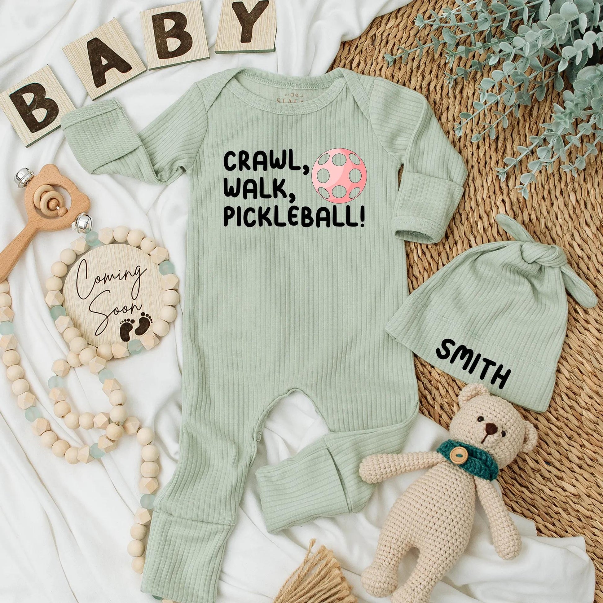 Crawl Walk Pickleball Baby Bodysuit Funny Newborn Outfit Cute Baby Shower Gift Sports Infant Clothes Pink Pickleball Graphic Game Day Style Soft Cotton