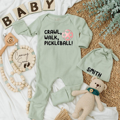 Crawl Walk Pickleball Baby Bodysuit Funny Newborn Outfit Cute Baby Shower Gift Sports Infant Clothes Pink Pickleball Graphic Game Day Style Soft Cotton