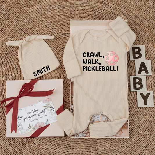 Crawl Walk Pickleball Baby Bodysuit Funny Newborn Outfit Cute Baby Shower Gift Sports Infant Clothes Pink Pickleball Graphic Game Day Style Soft Cotton