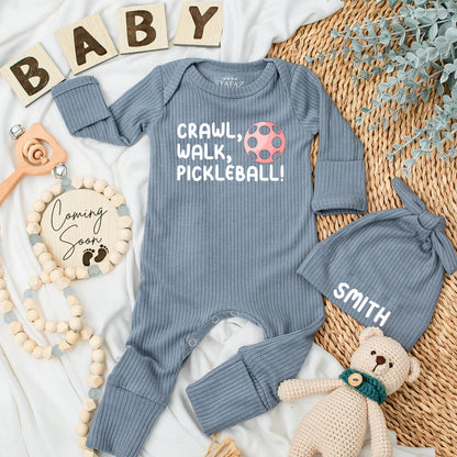 Crawl Walk Pickleball Baby Bodysuit Funny Newborn Outfit Cute Baby Shower Gift Sports Infant Clothes Pink Pickleball Graphic Game Day Style Soft Cotton