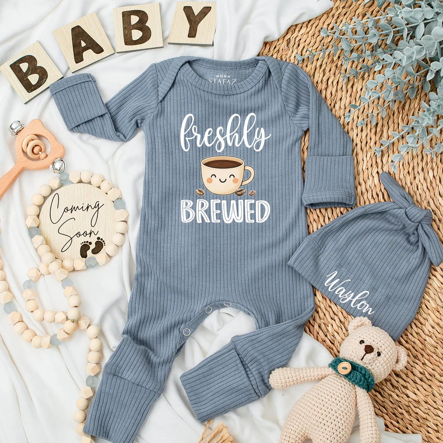 Freshly Brewed Baby Bodysuit - Funny Coffee Cup Design for Newborns & Baby Shower Gift, Cute Coffee Lover Outfit
