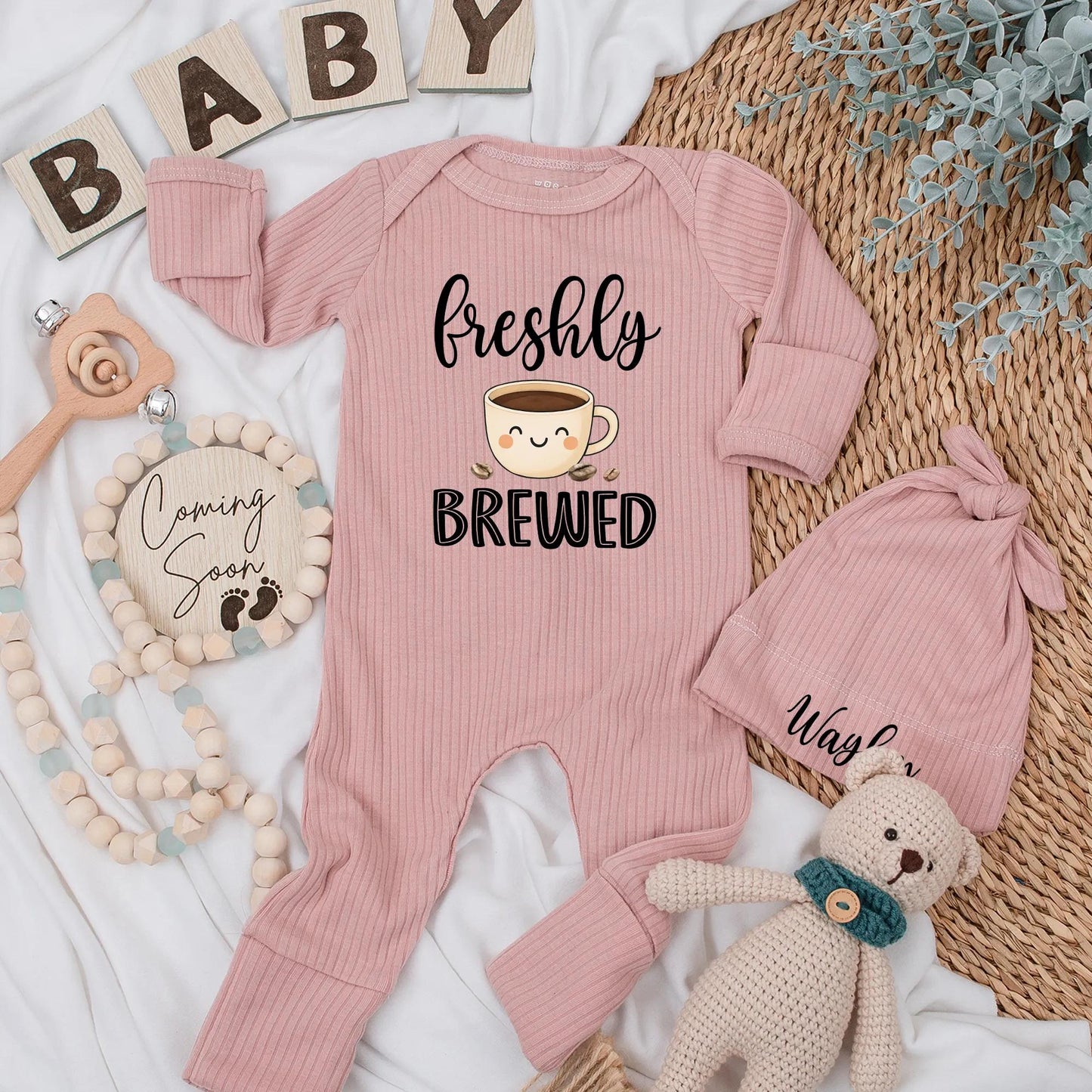 Freshly Brewed Baby Bodysuit - Funny Coffee Cup Design for Newborns & Baby Shower Gift, Cute Coffee Lover Outfit