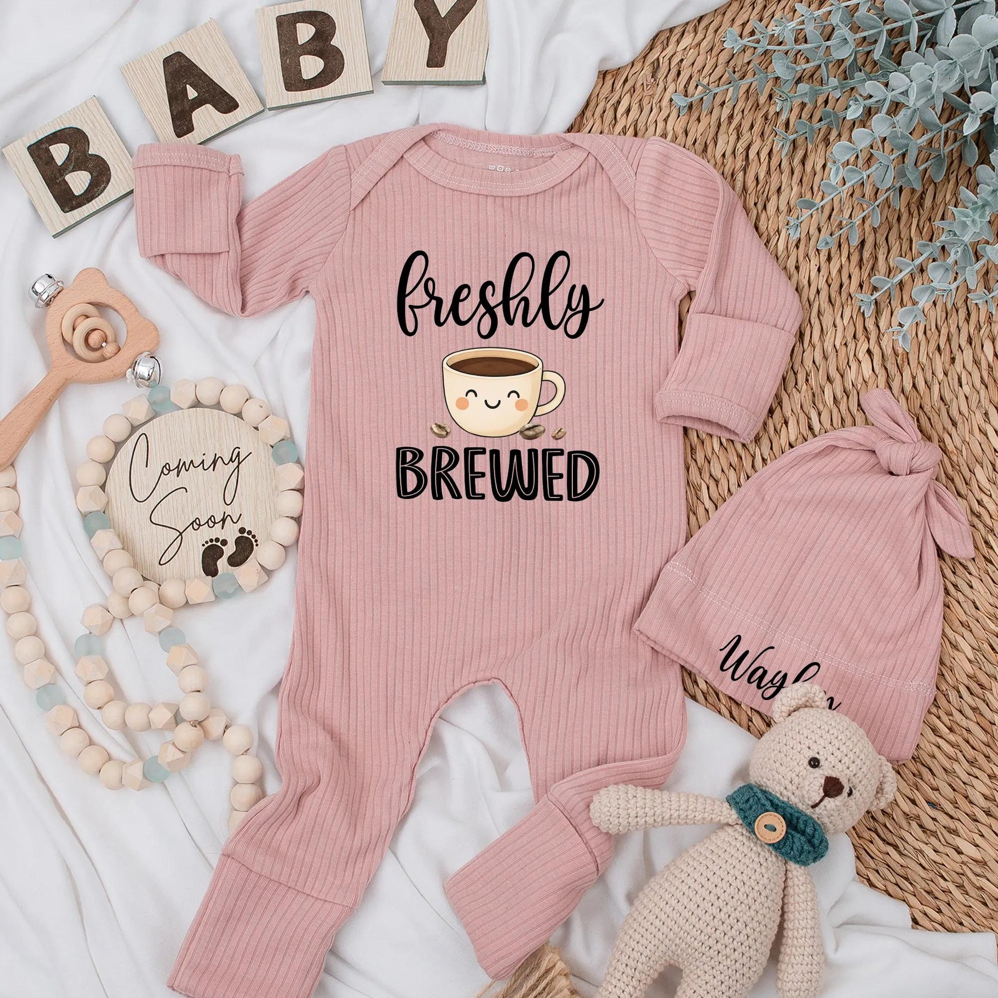 Freshly Brewed Baby Bodysuit - Funny Coffee Cup Design for Newborns & Baby Shower Gift, Cute Coffee Lover Outfit