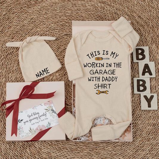 This Is My Workin' in the Garage with Daddy Baby Bodysuit Cute Newborn Outfit Funny Dad Gift Baby Shower Present