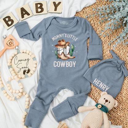 Mommy’s Little Cowboy Bodysuit & Hat Newborn Western Outfit Custom Baby Shower Gift for Boys 139