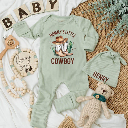 Mommy’s Little Cowboy Bodysuit & Hat Newborn Western Outfit Custom Baby Shower Gift for Boys 139