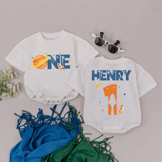 Space One Birthday Romper Boy, 1st Birthday Outfit, Astronaut Gift, First Birthday Clothes, Custom Baby Outfit, Rocket Ship Design