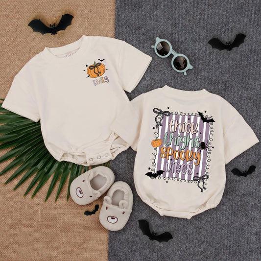 Custom My First Halloween Bubble Romper for Toddlers and Babies Spooky Season Cute Baby Apparel Gift Idea