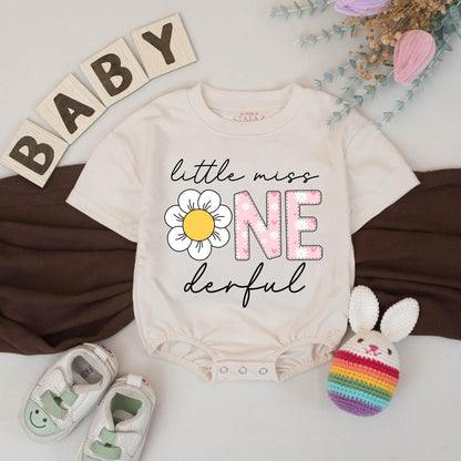 Little Miss One-derful Romper, Daisy Birthday Girl Outfit Cake Smash Bodysuit Baby First Birthday Gift Idea One Year Old Party Outfit