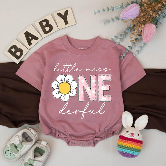 Little Miss One-derful Romper, Daisy Birthday Girl Outfit Cake Smash Bodysuit Baby First Birthday Gift Idea One Year Old Party Outfit
