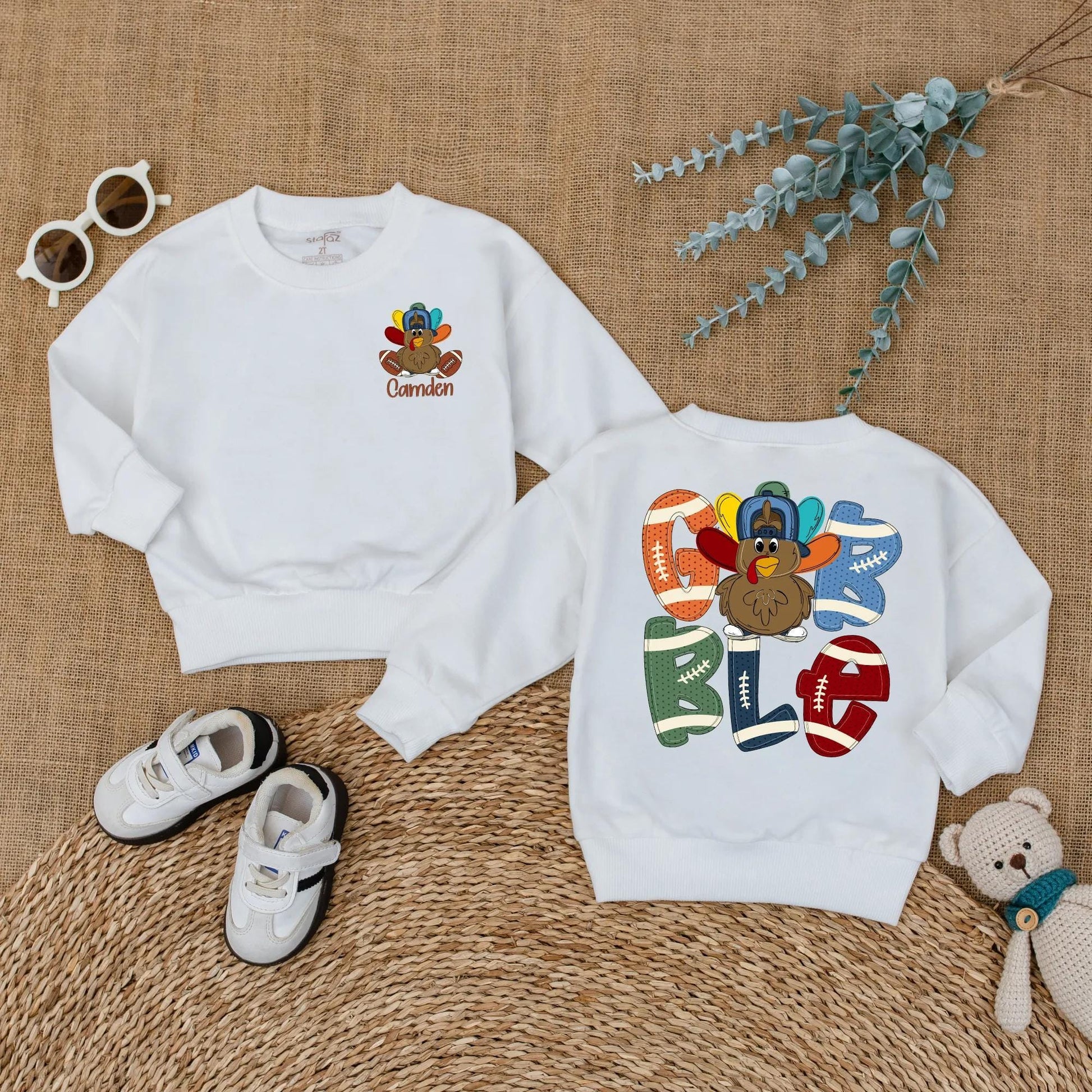 Personalized Boys Thanksgiving Gobble Turkey Football Baby Romper Custom Name Fall Baby Bodysuit Outfit Cute Sports Shower Gift