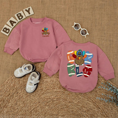 Personalized Boys Thanksgiving Gobble Turkey Football Baby Romper Custom Name Fall Baby Bodysuit Outfit Cute Sports Shower Gift