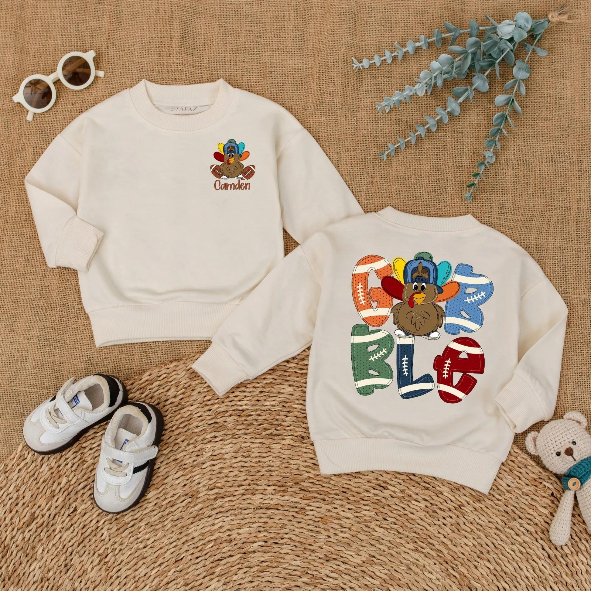 Personalized Boys Thanksgiving Gobble Turkey Football Baby Romper Custom Name Fall Baby Bodysuit Outfit Cute Sports Shower Gift