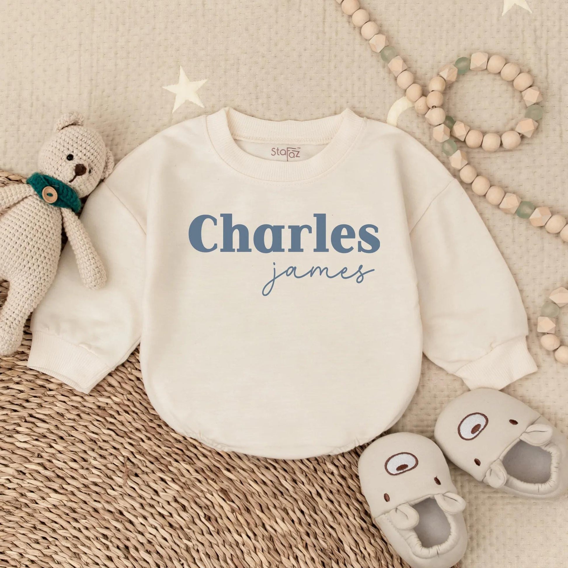 Custom Navy Baby Bubble Romper Personalized Boy Outfit Comfortable Cotton Classic Style Newborn Gift Shower Present