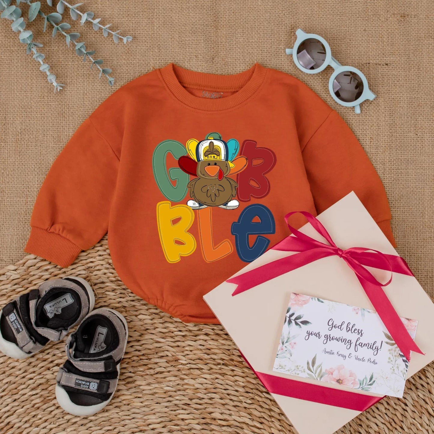 Gobble Turkey Baby Romper for Thanksgiving! Cute Fall Outfit & Baby Shower Gift for Thanksgiving Day, Infant & Toddler