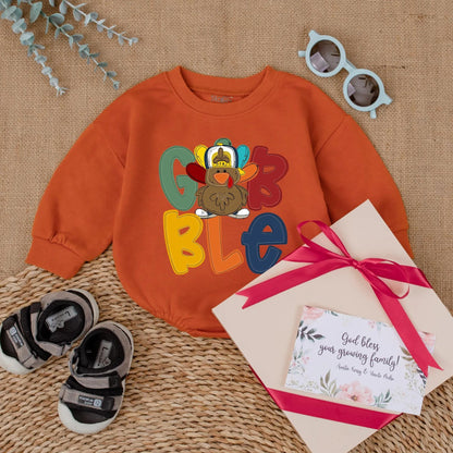 Gobble Turkey Baby Romper for Thanksgiving! Cute Fall Outfit & Baby Shower Gift for Thanksgiving Day, Infant & Toddler