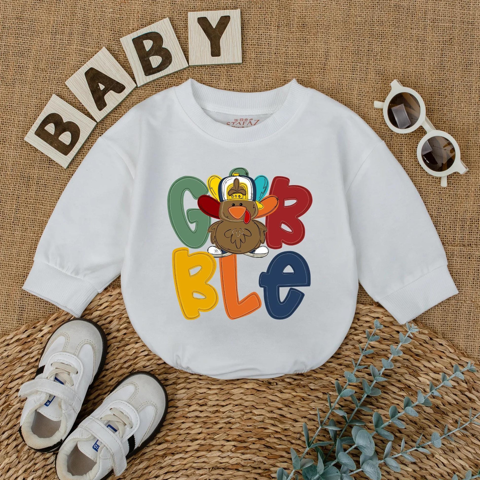Gobble Turkey Baby Romper for Thanksgiving! Cute Fall Outfit & Baby Shower Gift for Thanksgiving Day, Infant & Toddler