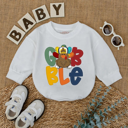 Gobble Turkey Baby Romper for Thanksgiving! Cute Fall Outfit & Baby Shower Gift for Thanksgiving Day, Infant & Toddler