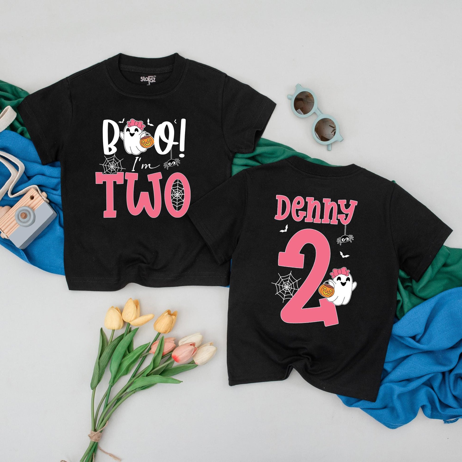 Personalized Boo I'm Two Birthday Shirt for 2nd Birthday Girl Outfit Spooky Halloween Toddler Tee Celebration Gift Idea