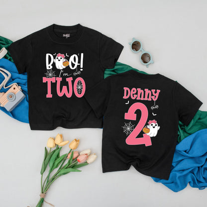 Personalized Boo I'm Two Birthday Shirt for 2nd Birthday Girl Outfit Spooky Halloween Toddler Tee Celebration Gift Idea