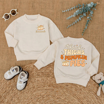 Baby Girl Thick Thighs & Pumpkin Pies Romper Custom Fall Bodysuit Thanksgiving Outfit Gift First Thanksgiving Bubble Romper