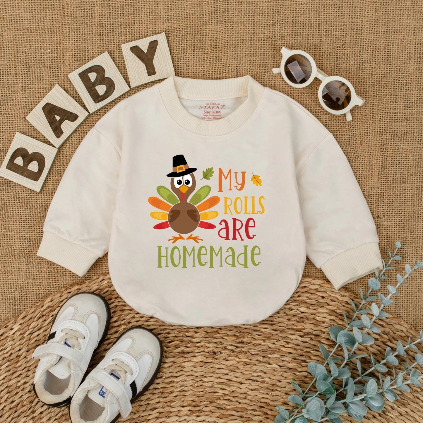 My Rolls Are Homemade Baby Romper Funny Thanksgiving Outfit Newborn Fall Longsleeve Bodysuit Cute First Holiday Bubble Coming Home Gift
