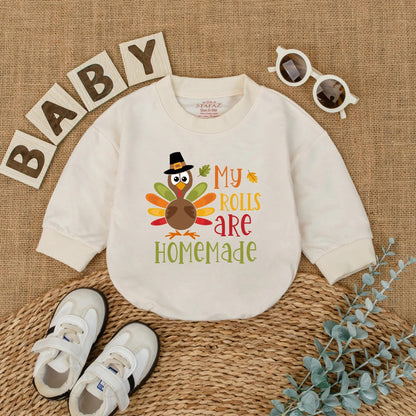 My Rolls Are Homemade Baby Romper Funny Thanksgiving Outfit Newborn Fall Longsleeve Bodysuit Cute First Holiday Bubble Coming Home Gift